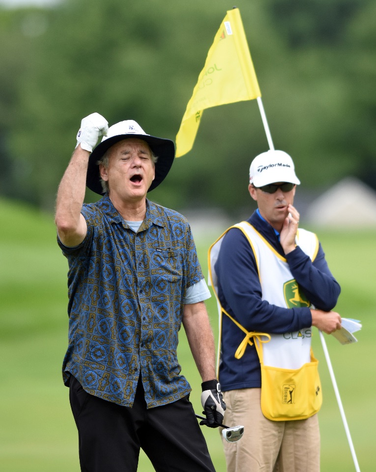 Actor Bill Murray reacts to a missed birdie putt by one of his playing partners during the John Deere Classic Pro-Am, Wednesday July 8, 2015, in Silvis. (Photo by Todd Mizener - Dispatch/Argus)