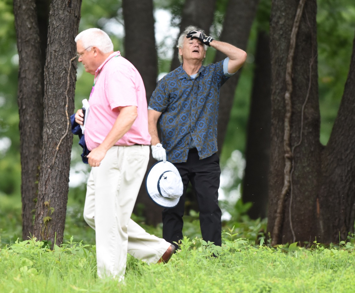 Actor Bill Murray feigns frustration for the sake of a laugh after he hit his tee shot into the woods during the John Deere Classic Pro- Am Wednesday, July 8, 2015, in Silvis. (Photo by Todd Mizener - Dispatch/Argus)
