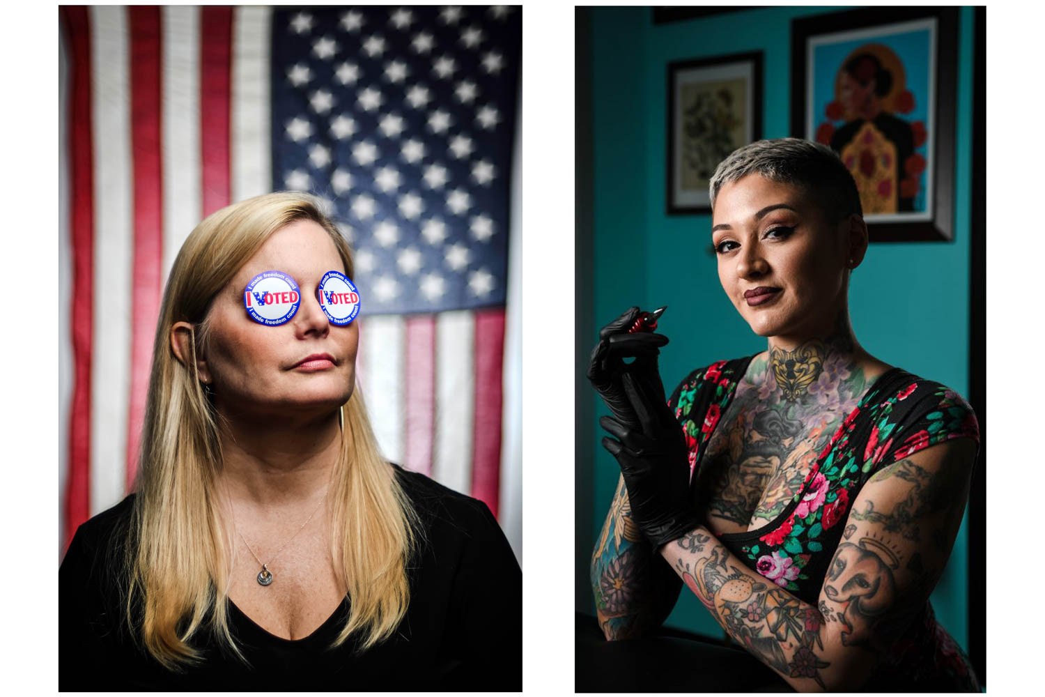 Voters Guide Cover with model Chris Cashion ------ Tattoo artist Chelsea 'Chewy' Soto in her studio for cover of QC@Work edition. (Todd Mizener - Dispatch/Argus) 