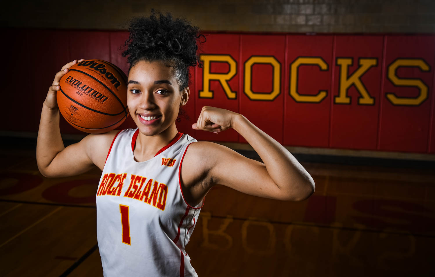 Rock Island High School's Brea Beal poses for this week's Metro Pacesetter portrait. Beal, a top-10 college basketball recruit, scored 57 points in two games last week in wins over arch rival Moline and Butler (Ky.), the No. 4 rated team in Kentucky.  (Todd Mizener - Dispatch/Argus) 
